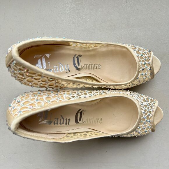 Lady Couture Ivy Peep Toe Gold Lace Mesh Stiletto Heels NIB Women’s EU 39 US 8 - Picture 8 of 16